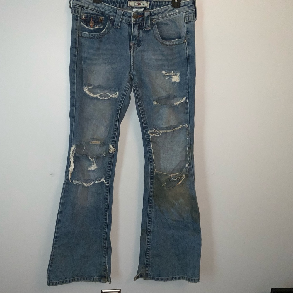 YMI Preloved Distressed Wide Leg Y2K Denim Blue Jeans Juniors Sz 9
